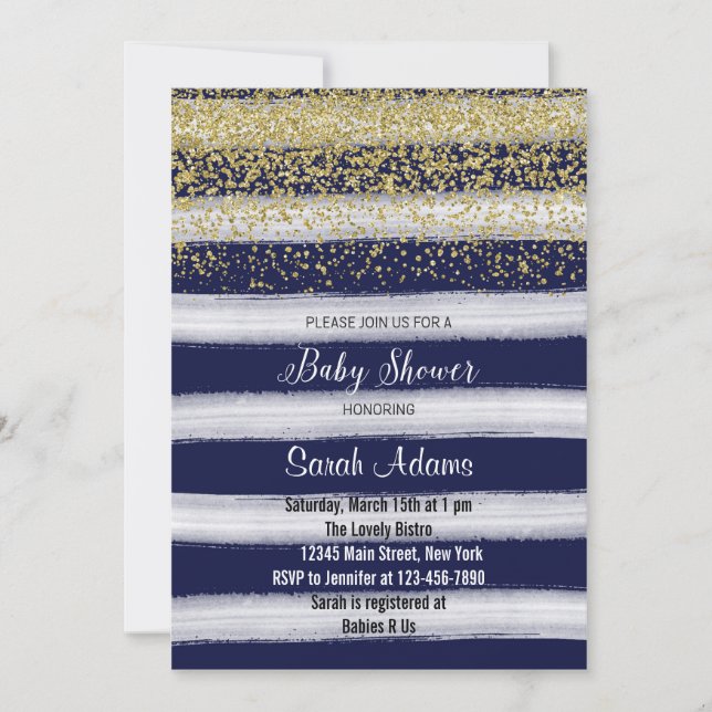 Invitation de baby shower d'aquarelle d'or et de (Devant)