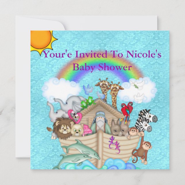 Invitation de baby shower d'arche de Noahs (Devant)