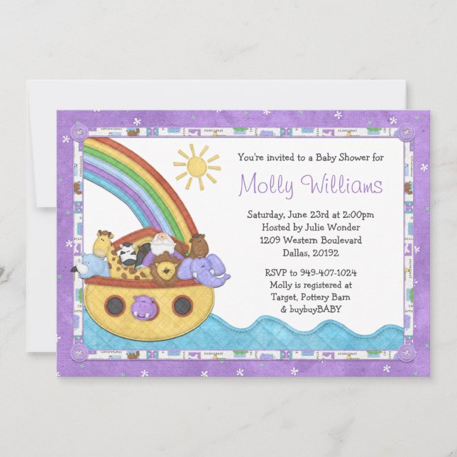 Invitation de baby shower d'arche de Noahs (Devant)