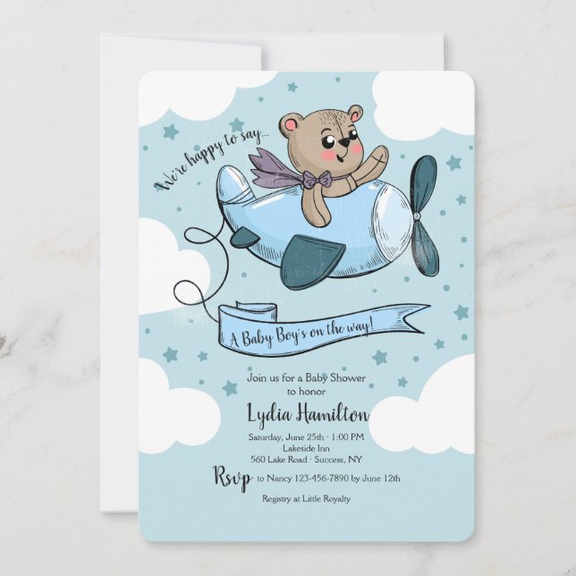 Invitation de baby shower d'avion (Devant)