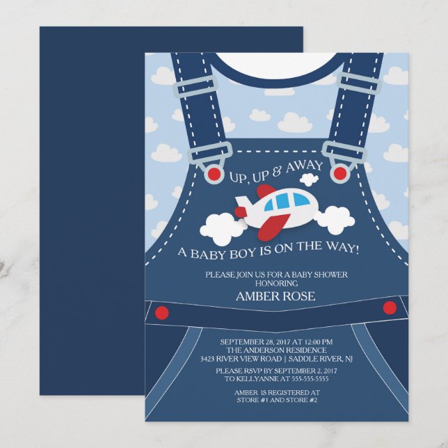 Invitation de Baby shower d'avion pour les survols (Devant / Derrière)