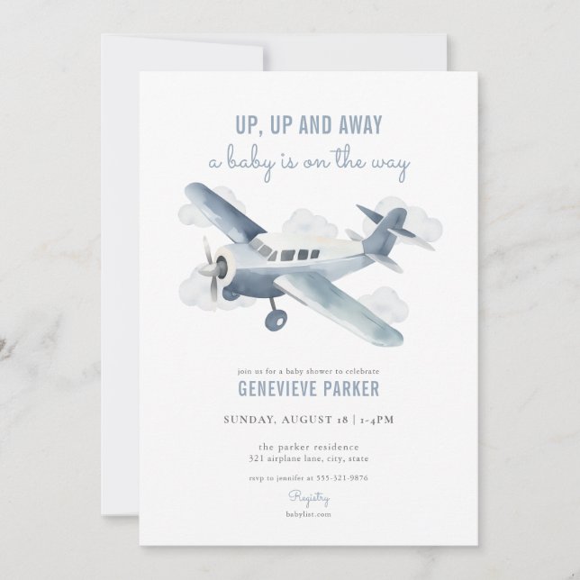 Invitation de Baby shower d'avion Vintage voyage (Devant)