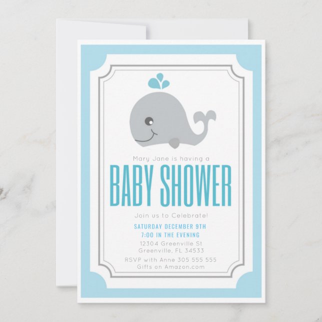 Invitation de Baby shower de baleines bébés (Devant)