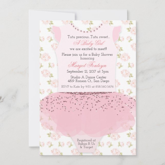 Invitation de baby shower de ballerine de tutu (Devant)