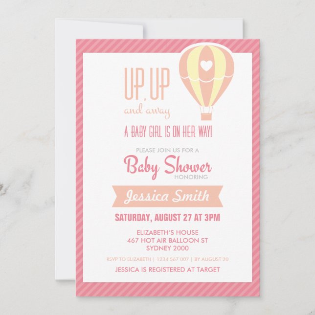 Invitation de Baby shower de ballon à air chaud ro (Devant)