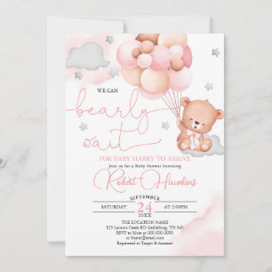 Invitation de Baby shower de ballon rose ours Tedd