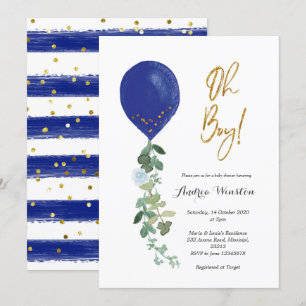 Invitation de Baby shower de ballons Oh garçon