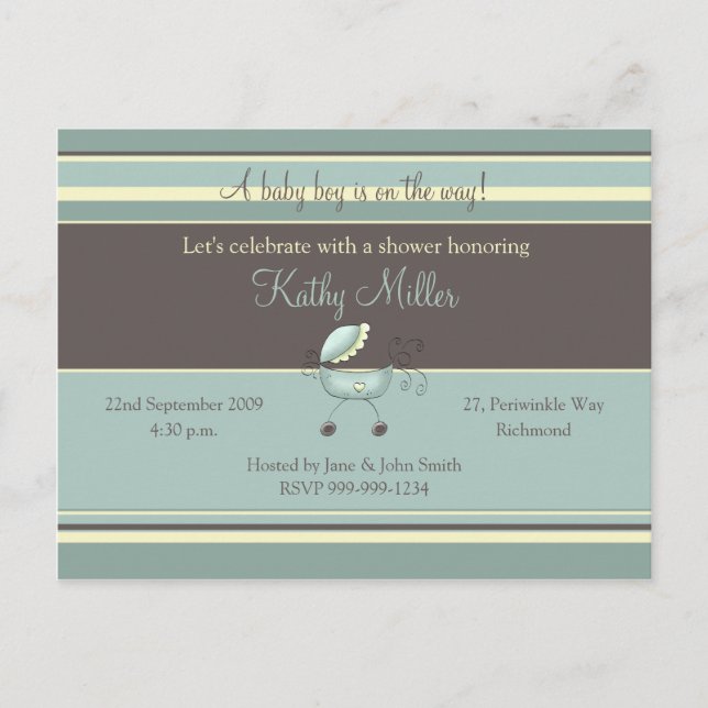 Invitation de Baby shower de bandes (Garçon) (Devant)