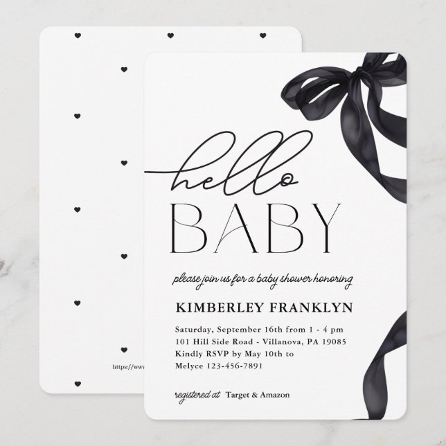 Invitation de Baby shower de bébé bonjour bébé bow (Devant / Derrière)