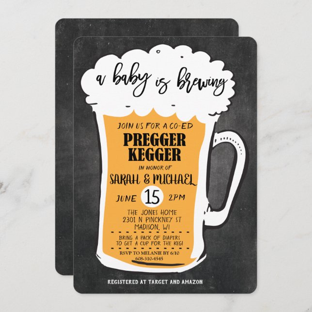 Invitation de baby shower de bière de Pregger (Devant / Derrière)