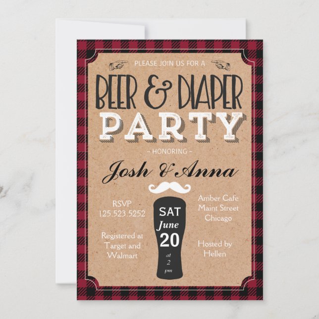 Invitation de baby shower de bière et de (Devant)