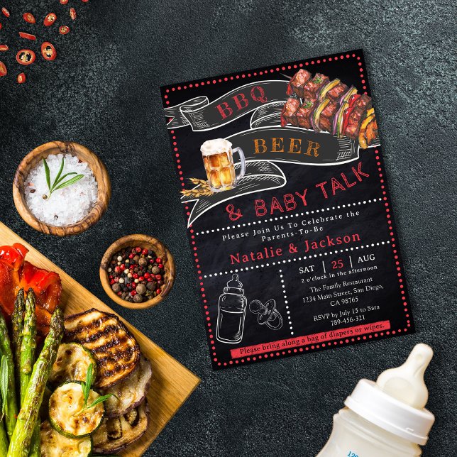 Invitation de Baby shower de bières Rustique Chalk (Rustic Chalkboard BBQ Beer Baby Shower Invitation)