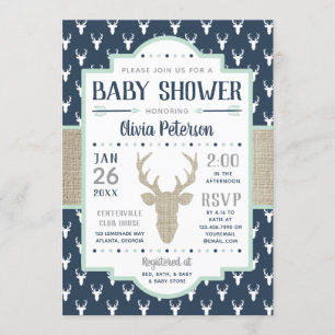 Invitation de Baby shower de bois, Marine, Burlap