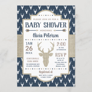 Invitation de Baby shower de bois, Marine, Burlap