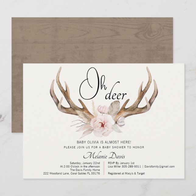 Invitation de Baby shower de bois rustique - Water (Devant / Derrière)