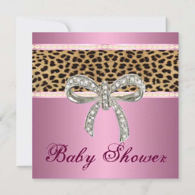 Invitation de Baby shower de Bow Diamond Leopard R (Devant)