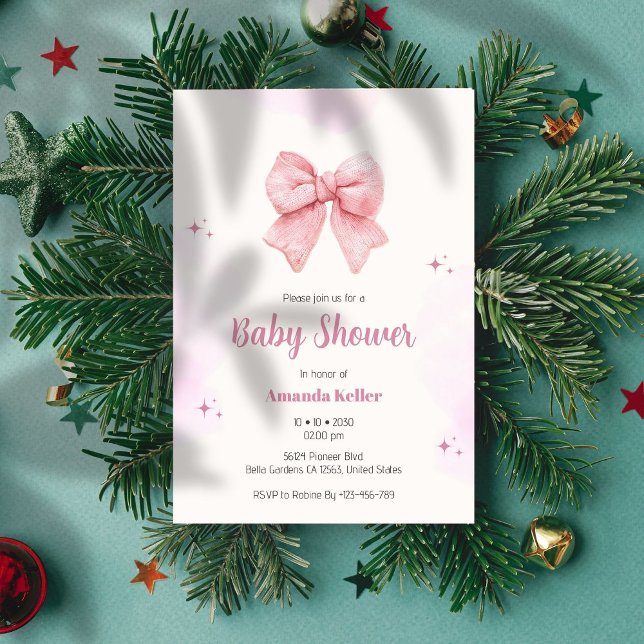 Invitation de Baby shower de Bow en aquarelle rose (Créateur téléchargé)