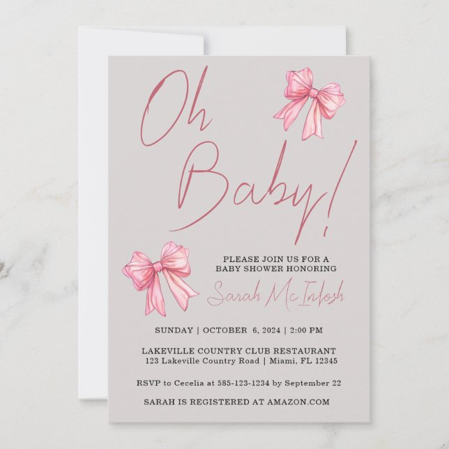 Invitation de Baby shower de Bow rose (Devant)