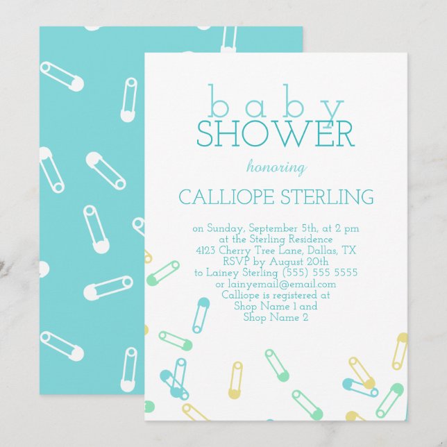 Invitation de Baby shower de broches de couches tu (Devant / Derrière)