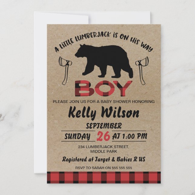 Invitation de Baby shower de bûcheron (Devant)