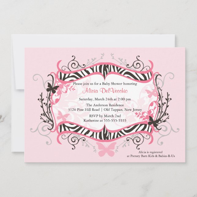 Invitation de Baby shower de cadre à la mode PInk  (Devant)