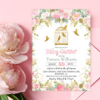 Invitation de Baby shower de cage à oiseaux floral