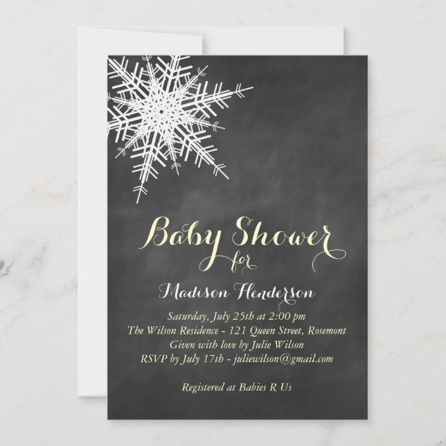 Invitation de Baby shower de calcaire à flocon jau (Devant)