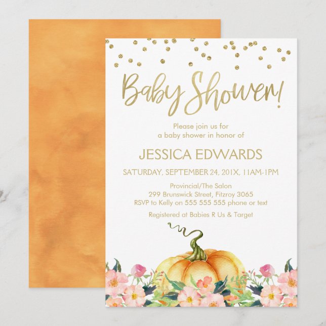 Invitation de baby shower de calligraphie d'or de (Devant / Derrière)