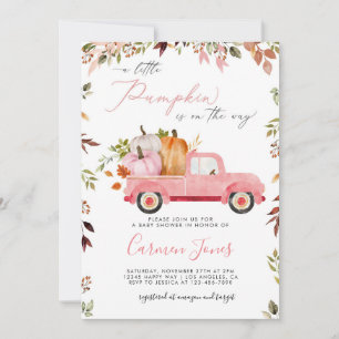 Invitation de Baby shower de camion Citrouille ros