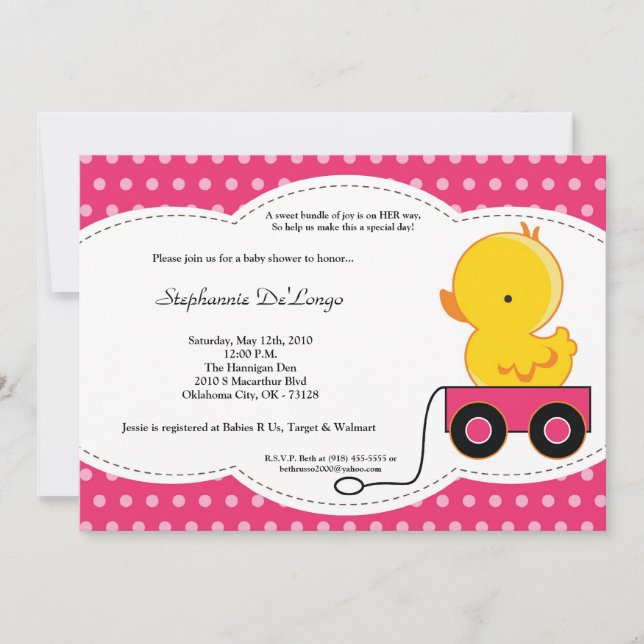invitation de baby shower de canard de Polkadot de (Devant)