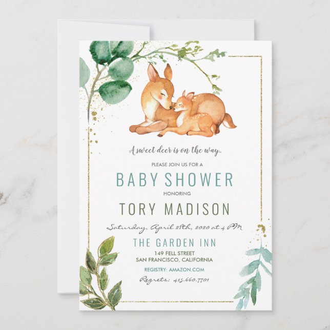 Invitation de Baby shower de cerfs (Devant)