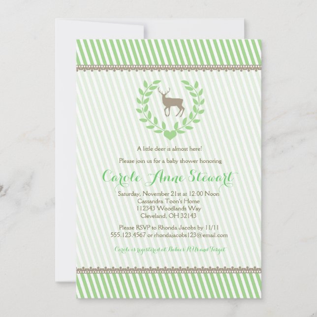 Invitation de baby shower de cerfs communs de bébé (Devant)