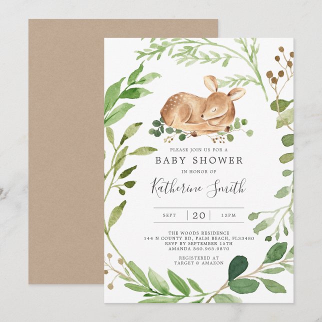 Invitation de Baby shower de cerfs de bébés (Devant / Derrière)