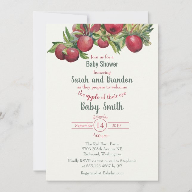 Invitation de baby shower de champ de pommiers (Devant)