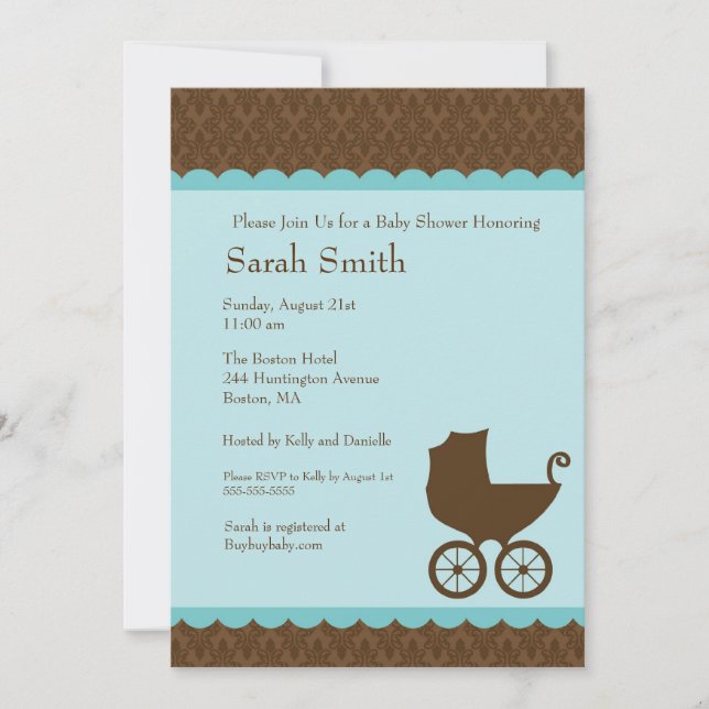 Invitation de baby shower de chariot d'Elegent (Devant)