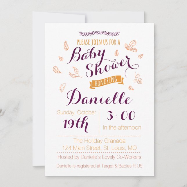 Invitation de baby shower de chute (Devant)