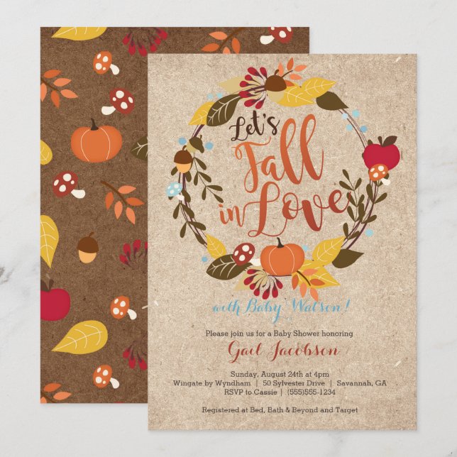 Invitation de baby shower de chute - "automne bleu (Devant / Derrière)
