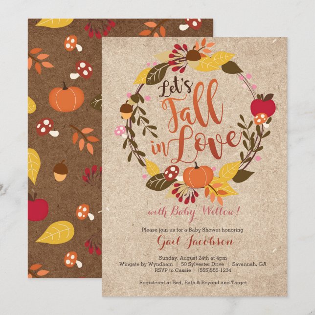 Invitation de baby shower de chute - "automne rose (Devant / Derrière)