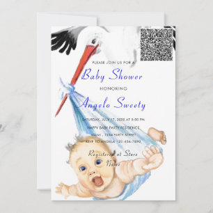 Invitation de Baby shower de cigogne drôle avec co