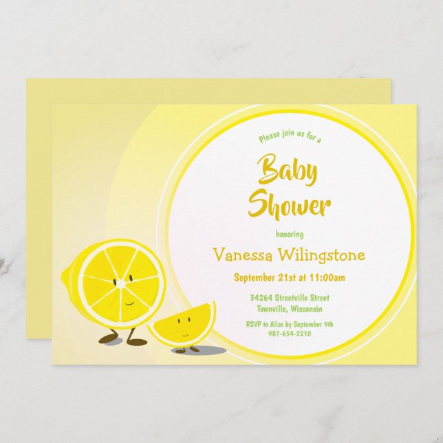 Invitation de baby shower de citron et de tranche (Devant / Derrière)
