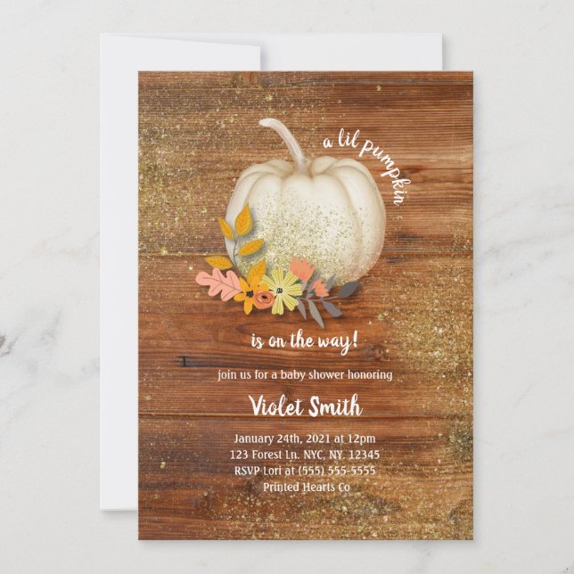 Invitation de Baby shower de Citrouille blanc et o (Devant)