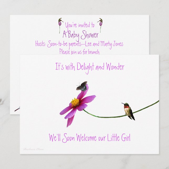 Invitation de baby shower de colibri (Devant / Derrière)