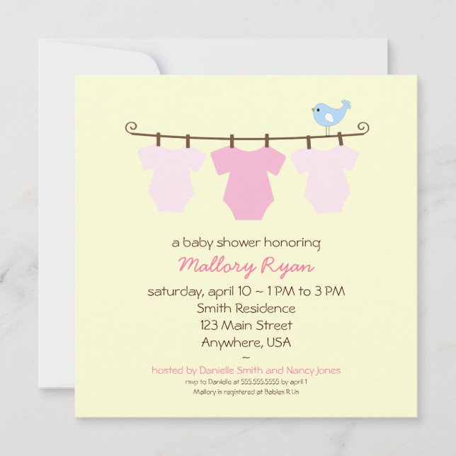 Invitation de baby shower de corde à  linge (Devant)