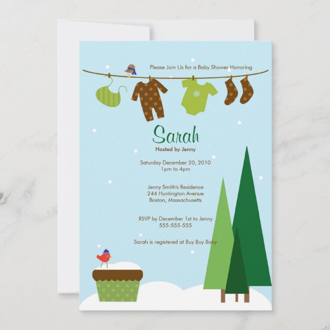 Invitation de baby shower de corde à  linge (Devant)