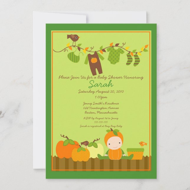 Invitation de baby shower de corde à  linge de (Devant)