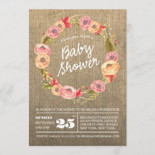 Invitation de Baby shower de couronne de fleurs de