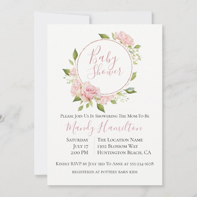 Invitation de Baby shower de couronne florale (Devant)