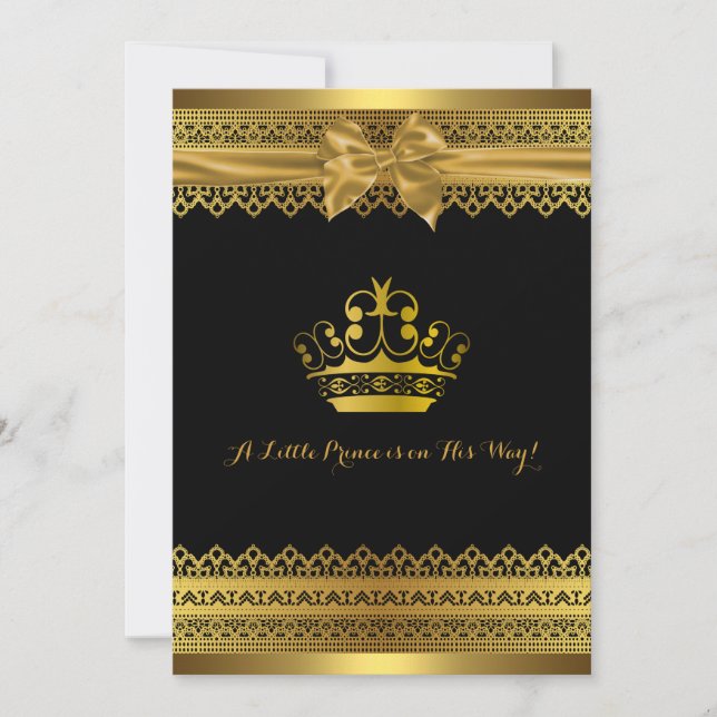 Invitation de Baby shower de couronne noir et or (Devant)