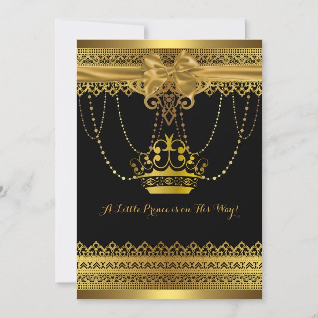 Invitation de Baby shower de couronne noir et or (Devant)