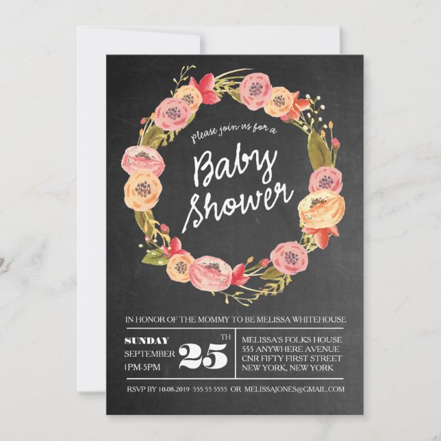Invitation de Baby shower de couronnes florales de (Devant)